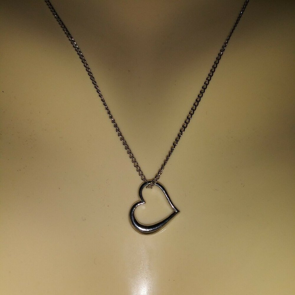SOLD 17" Silver Tone Heart Pendant Necklace